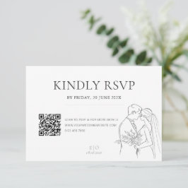 Tarjeta De Confirmación De Asistencia Código QR de la línea de Boda Minimalista editable