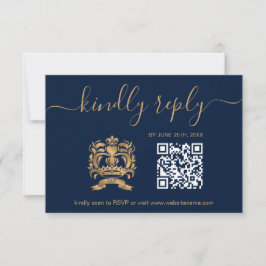 Tarjeta De Confirmación De Asistencia Código QR de la Marina de Oro de boda de Passport 