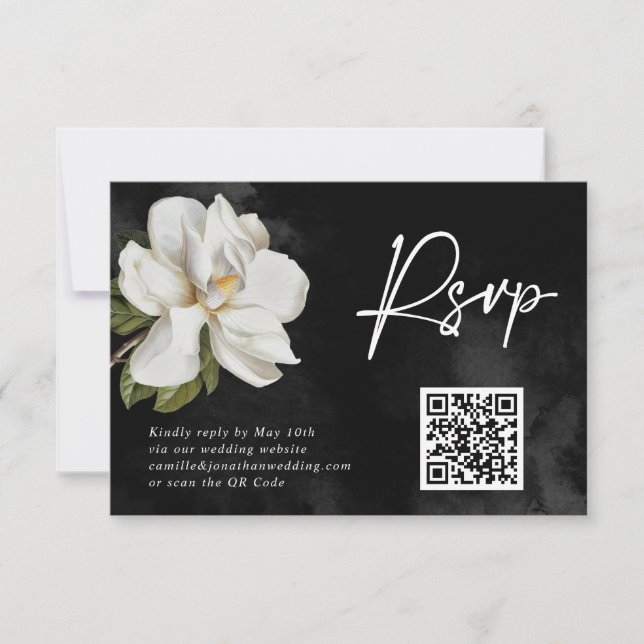 Tarjeta De Confirmación De Asistencia Código QR de Magnolia Boda (Anverso)