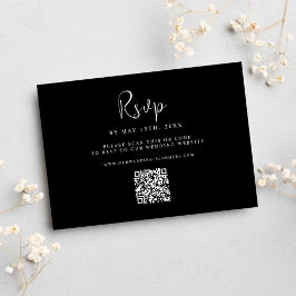 Tarjeta De Confirmación De Asistencia Código QR de matrimonio elegante minimal negro