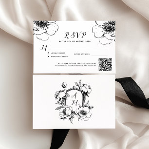 Tarjeta De Confirmación De Asistencia Código QR de monograma de cresta barroca vintage b
