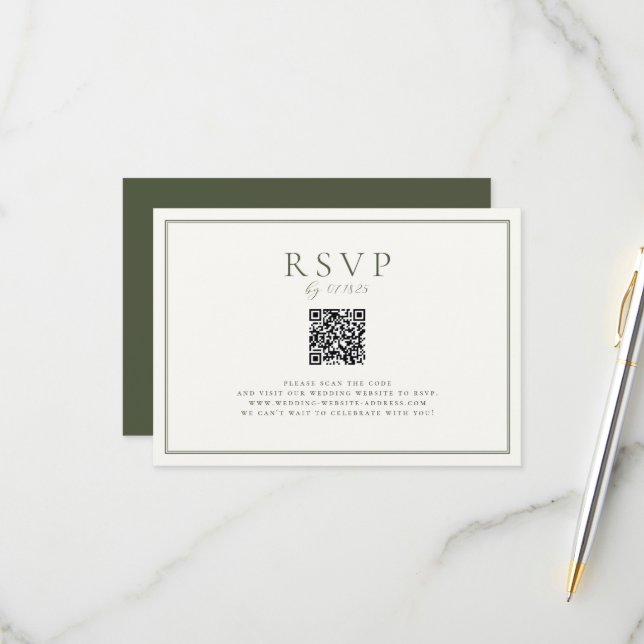 Tarjeta De Confirmación De Asistencia Código QR de Moss Green Boda (Anverso/Reverso In Situ)