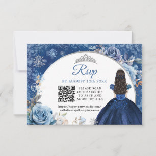 Tarjeta De Confirmación De Asistencia Código QR de Quinceanera de invierno azul de la ma