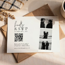 Tarjeta De Confirmación De Asistencia Código QR de tira de fotos minimalista para boda