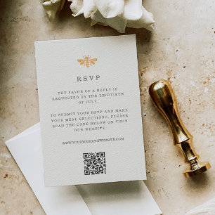 Tarjeta De Confirmación De Asistencia Código QR del Boda de acuarela de abeja dorada