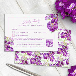 Tarjeta De Confirmación De Asistencia Código QR del boda de acuarela de material púrpura