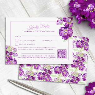Tarjeta De Confirmación De Asistencia Código QR del boda de acuarela de material púrpura