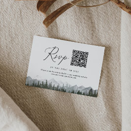 Tarjeta De Confirmación De Asistencia Código QR del Boda de árbol de pino de montaña rus