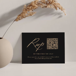 Tarjeta De Confirmación De Asistencia Código QR del Boda de caligrafía moderna en negro 
