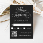 Tarjeta De Confirmación De Asistencia Código QR del Boda de caligrafía romántica negra<br><div class="desc">Esta tarjeta RSVP de boda en blanco y negro,  que incluye una elegante y romántica caligrafía rápida con un código QR. Para una personalización más avanzada de este diseño,  haga clic en el BOTÓN HERRAMIENTA DE DISEÑO AZUL de arriba.</div>