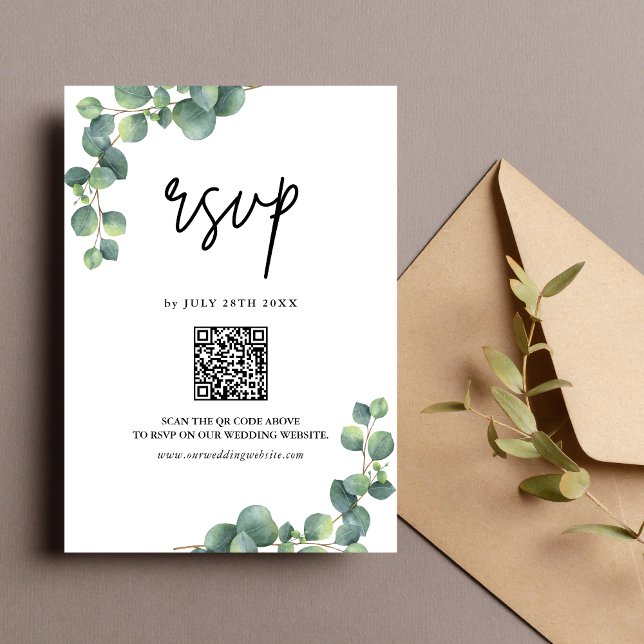 Tarjeta De Confirmación De Asistencia Código QR del Boda de ecología de eucalipto rústic (Subido por el creador)