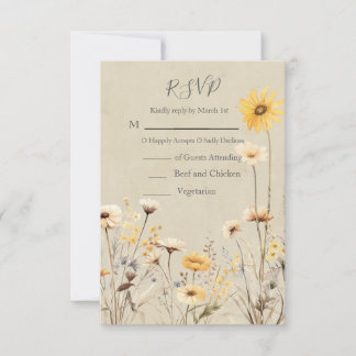 Tarjeta De Confirmación De Asistencia Código QR del Boda de flores silvestres amarillas