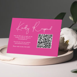 Tarjeta De Confirmación De Asistencia Código QR del Boda de Fuchsia rosa minimalista