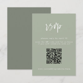 Tarjeta De Confirmación De Asistencia Código QR del Boda de guión verde mínimo de sabio