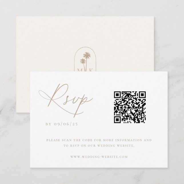 Tarjeta De Confirmación De Asistencia Código QR del Boda de Moda costera contemporánea (Anverso / Reverso)