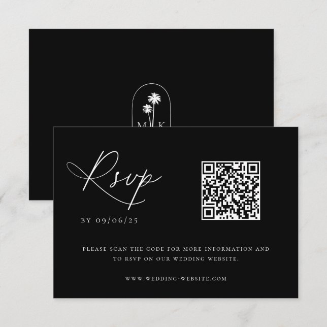 Tarjeta De Confirmación De Asistencia Código QR del Boda de Moda costera contemporánea (Anverso / Reverso)