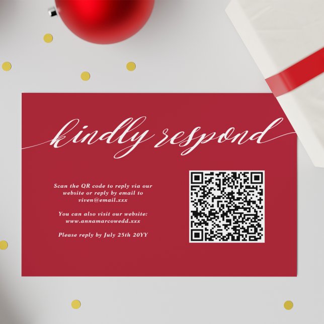 Tarjeta De Confirmación De Asistencia Código QR del Boda de Navidades rojos (Subido por el creador)