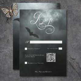 Tarjeta De Confirmación De Asistencia Código QR del Boda de niebla y tina de murciélago 