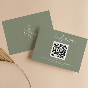 Tarjeta De Confirmación De Asistencia Código QR del Boda del Boho verde de sabio mínimo