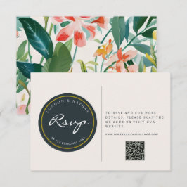 Tarjeta De Confirmación De Asistencia Código QR del Boda Floral Botánico Vibrante