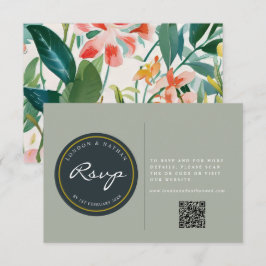 Tarjeta De Confirmación De Asistencia Código QR del Boda Floral Botánico Vibrante