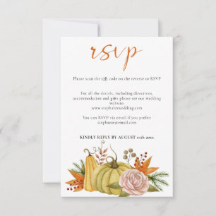 Tarjeta De Confirmación De Asistencia Código QR del Boda floral de calabaza de otoño