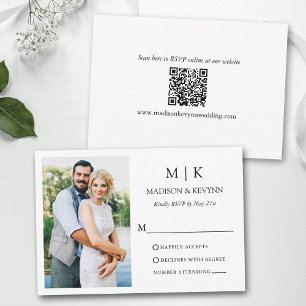 Tarjeta De Confirmación De Asistencia Código QR del Boda fotográfico monograma minimalis