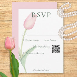 Tarjeta De Confirmación De Asistencia Código QR del Boda individual rosado Tulip