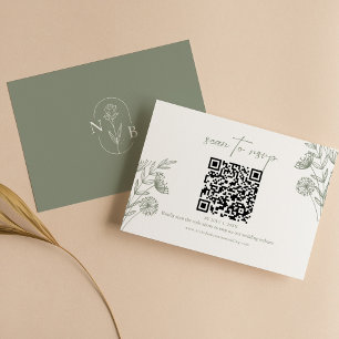Tarjeta De Confirmación De Asistencia Código QR del Boda Verde Floral minimalista Boho S
