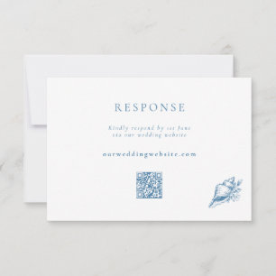 Tarjeta De Confirmación De Asistencia Código QR del Boda Vintage Blue Seashell