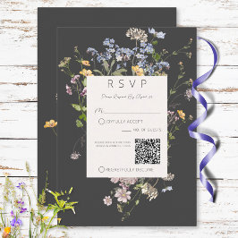 Tarjeta De Confirmación De Asistencia Código QR del Delicado Boho Wildflowers Boda de ca
