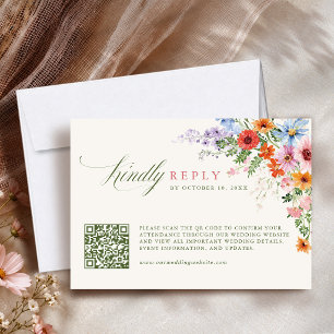 Tarjeta De Confirmación De Asistencia Código QR del jardín de flores silvestres en prima