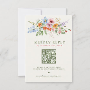 Tarjeta De Confirmación De Asistencia Código QR del jardín de pradera primaveral de flor