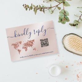 Tarjeta De Confirmación De Asistencia Código QR del mapa mundial del pasaporte de destin