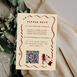 Tarjeta De Confirmación De Asistencia Código QR del sitio web de boda caprichoso retro D