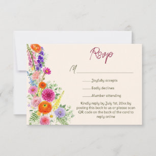 Tarjeta De Confirmación De Asistencia Código QR del sitio web de boda de flores de jardí