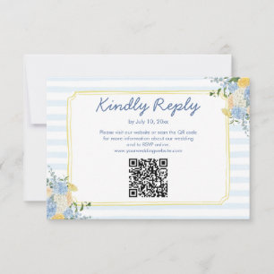 Tarjeta De Confirmación De Asistencia Código QR del sitio web de boda de franja amarilla