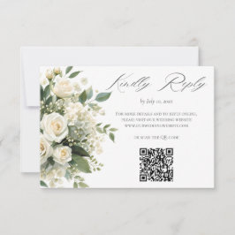 Tarjeta De Confirmación De Asistencia Código QR del sitio web de boda de Hortensias Rosa
