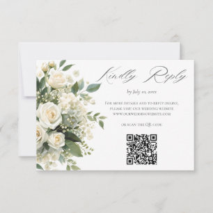 Tarjeta De Confirmación De Asistencia Código QR del sitio web de boda de Hortensias Rosa