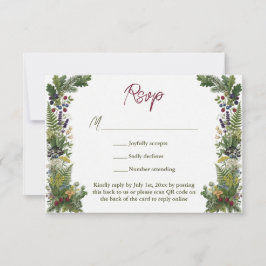 Tarjeta De Confirmación De Asistencia Código QR del sitio web de boda de vegetación bosc