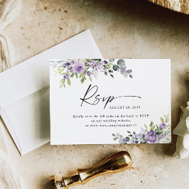 Tarjeta De Confirmación De Asistencia Código QR del sitio web de boda floral púrpura ele