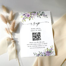 Tarjeta De Confirmación De Asistencia Código QR del sitio web de boda floral púrpura ele