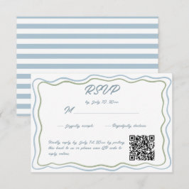 Tarjeta De Confirmación De Asistencia Código QR del sitio web de boda verde azul ondulad