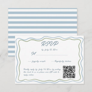 Tarjeta De Confirmación De Asistencia Código QR del sitio web de boda verde azul ondulad