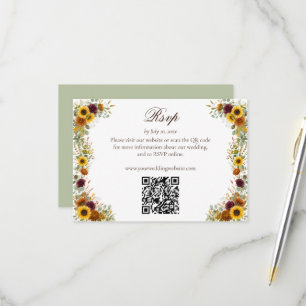 Tarjeta De Confirmación De Asistencia Código QR del sitio web de bodas de girasoles rosa