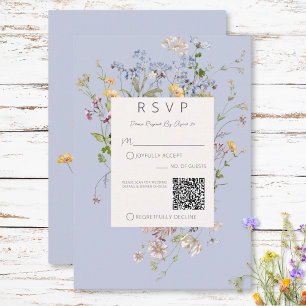 Tarjeta De Confirmación De Asistencia Código QR Delicado Boho Wildflowers Periwinkle