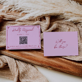 Tarjeta De Confirmación De Asistencia Código QR divertido de boda rosa frambuesa colorid