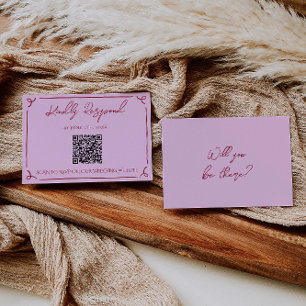 Tarjeta De Confirmación De Asistencia Código QR divertido de boda rosa frambuesa colorid