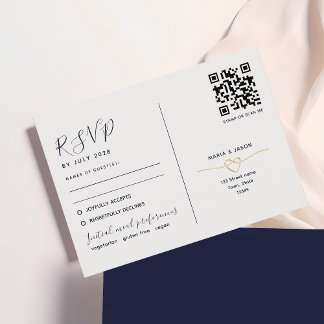 Tarjeta De Confirmación De Asistencia Código QR dorado de la Marina y tradicional