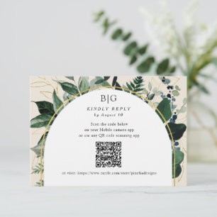 Tarjeta De Confirmación De Asistencia Código QR Elegante Beige Moderno Vegetación Botáni